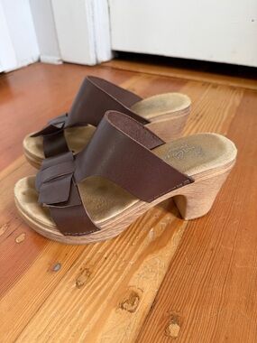 Calou Stockholm Linn Brown Leather Bow Clog Sandals 37